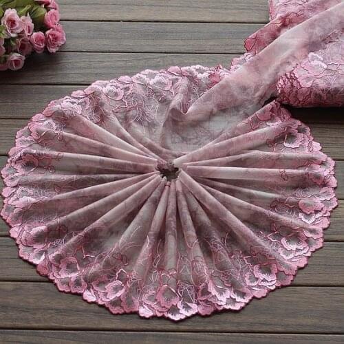 2 Yards Lace Trim Exquisite Pink Flowers Embroidered Printed Tulle Lace 8.66 Inches Wide High Quality