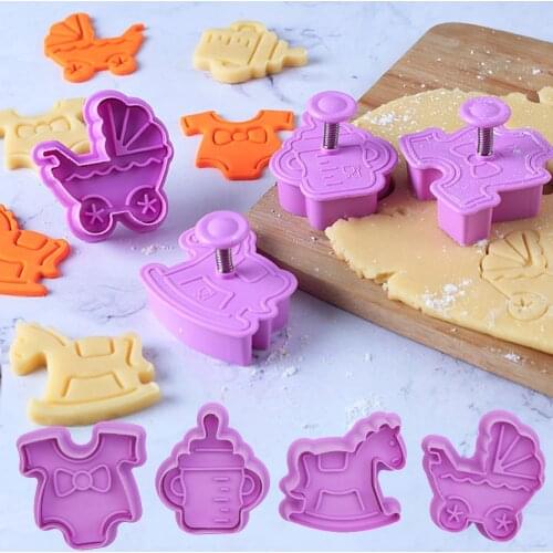 4Pcs/set Cookie Cutter Cake Cartoon Baby Toy Decor Sugar Christmas Baking Fondant Tools Animal Kitchen Gadgets Random Color