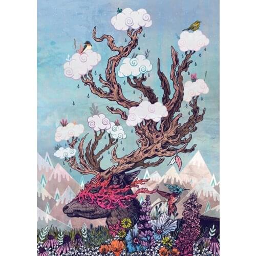 5D DIY diamond painting Deer Elf Bird Cloud Full Drill Embroidery Cross Stitch Mosaic Craft Kits Home Decor Christmas Gift