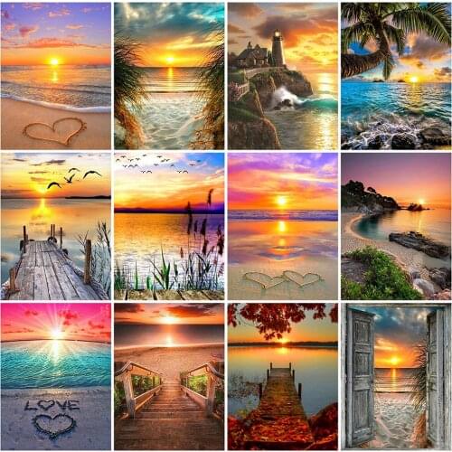 EverShine DIY Diamond Embroidery Landscape Cross Stitch Kits Diamond Painting Seaside Needlework Sunset Full Drill Wall Art