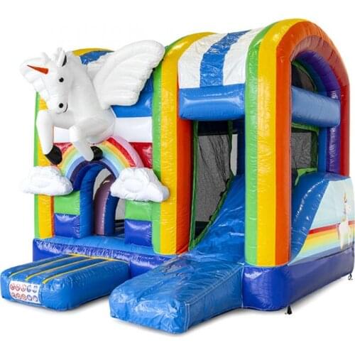 Free air ship to door! kids inflatable unicorn jumping bouncy castle, hot sale inflatable bounce house combo slide with roof