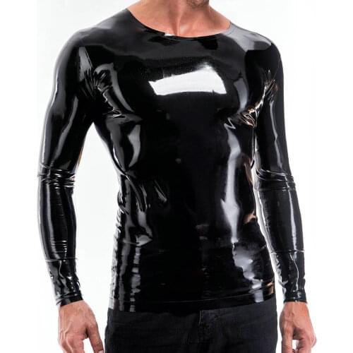 Black Latex Men Long Sleeves T-Shirt Soft Clothes Male Fetish Costume Classic Handmade Tops Rubber Shirt