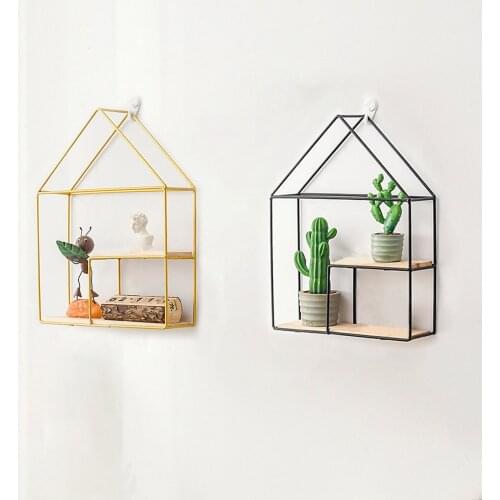 Nordic Style Grid On The Wall Decorative Shelf Metal Double Layer Gold Black Living Room Bedroom Hanging Shelves