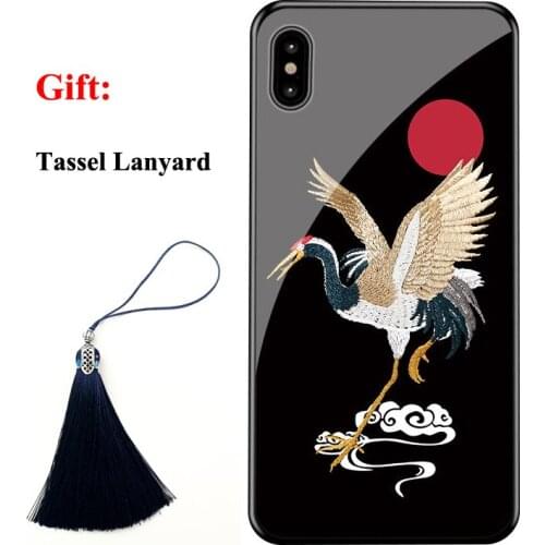 For iPhone 11 Pro Max 11Pro XS Max XS XR X 7 8 6 6S Plus Case HD Pattern Wave Carp Crane Tempered Glass Shockproof Tassel Cover