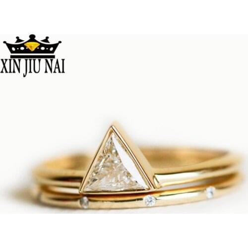 Two sets of gold ring and finger ring accessories for Korean women Chaozhou couples Creative Triangle Lady Love Ring