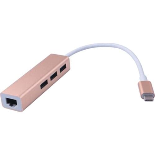 Elistooop Rj45 USB C Ethernet Lan Adapter 3 Port Type C Hub1000Mbps Gigabit Ethernet USB3.0 Network card for MacBook