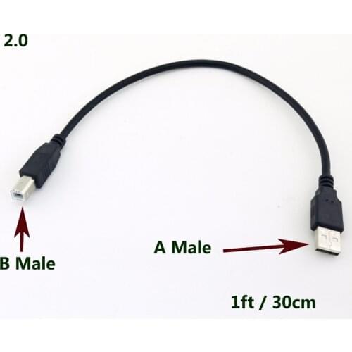 1pcs High Speed USB 2.0 Type A Male To USB 2.0 B Male Printer Scanner Adapter Cable Cord Black 30cm 1FT