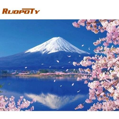 RUOPOTY Oil Painting By Numbers For Adults Children Mountain River Landscape Picture By Number Handmade Home Living Room Arts