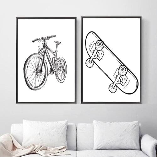 Cartoon Line Drawing Bike Scooter Wall Art Canvas Painting Picture Posters and Prints Gallery Kids Kitchen Home Room Decor