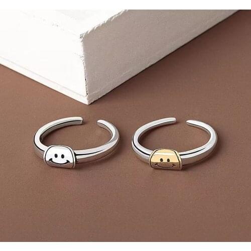 UODCM INS Retro Smile Face Ring Female Smile Ring Student Open Finger Adjustable Rings Personality Jewelry