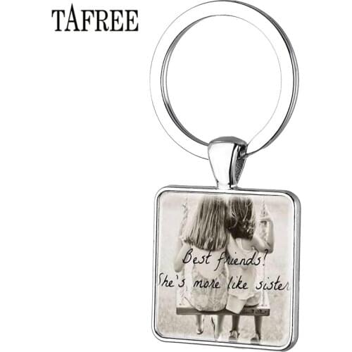 TAFREE Hot Sale My Sister Best Friends Keychain Square Charm Pendant Keyrings Holder Girls Special Jewelry Gifts BF03