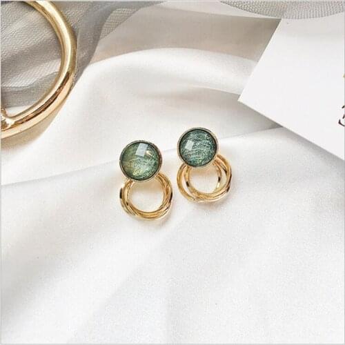 HHSPPF XY Fashion Sweet Lovely Acrylic Small Stud Earrings Simple Multilayer Ring Metal Round Irregular Female Earrings