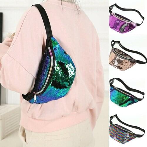 Trendy Sequins Waist Bags Women Girls Belt Bags Fanny Packs Bum Bag Zipper Waist Pouch Packs New Arrival