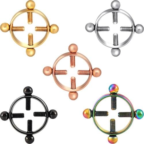 MODRSA 1pair Titanium Fake nipple piercing Cheater Round Non-Piercing Nipple Ring Shield 316L Stainless Steel Body Jewelry