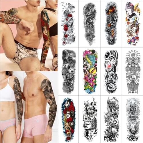 2 piece Large tattoo sleeve for Full arms flower lion False Light Temporary tattoo sticker monster Waterproof tattoo men women