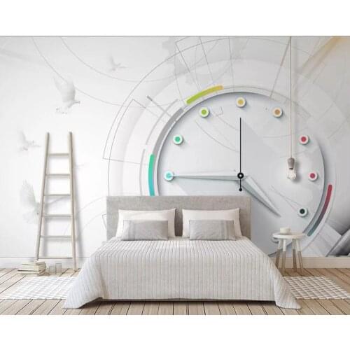 Custom 3D mural wallpaper modern contracted Nordic clock seagull geometric creative background wall decorative painting