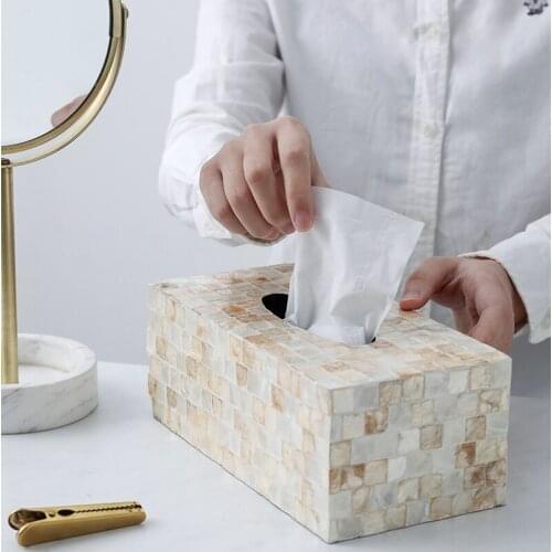 Natural Shell Decoration Tissue Box European-style Living Room Storage Creative Pumping Box Home Desktop Storage Decoration