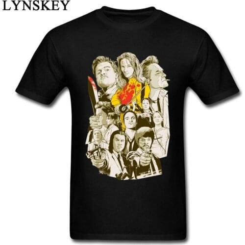 New Arrival Tarantino Cast Print T-shirt For Man Short Sleeve Top Grey Tee Retro Style Design Cartoon Character