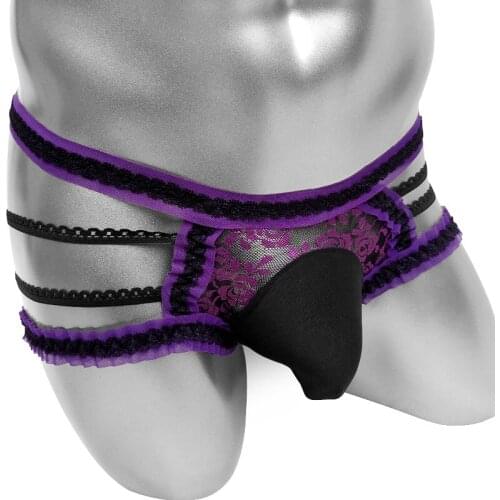 See Through Sissy Pouch panties for Mens Brief Lingerie Sexy Unsderwear Fashion Penis Pouch Ruffles Lace Male Briefs Underpants