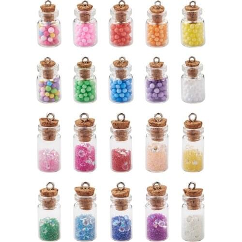1 set Glass Wishing Bottle Pendant Charm Decorations with Resin Rhinestone and Glass Beads Cork Stopper for Jewelry Making