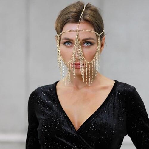 Rhinestone Chain Face Masks Dance Party Tassel Veil Masks Women New Handmade Nightclub Party Stage Show Head Decor Facemask