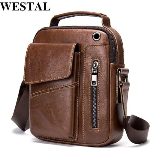 WESTAL Leather Shoulder Bag Man Top-handle Bags for Men Genuine Leather Messenger Bag Designer Mens Leather Handbags Men Bag
