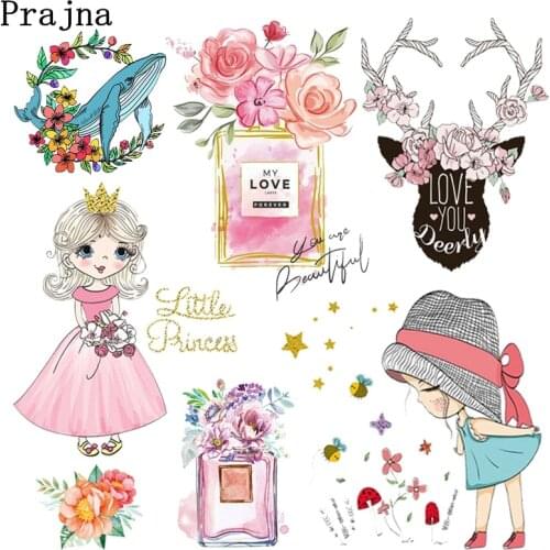 Cartoon Girl Heat Transfer Applique Iron-on transfers for Clothing Fashion Petals Perfume Thermal Stickers On T Shirt Clothes