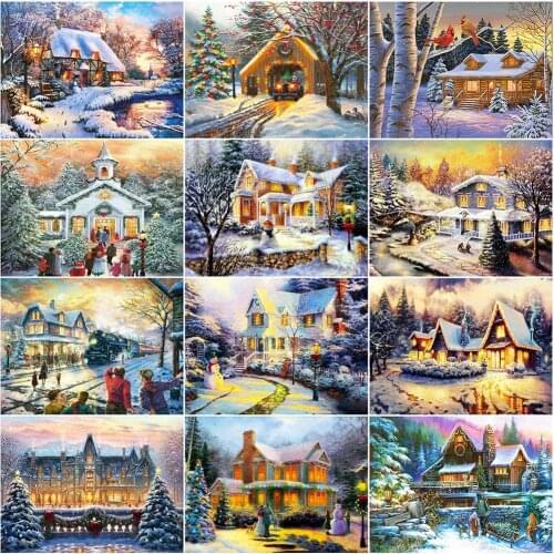 Diamond Embroidery House Diamond Painting Winter Landscape Cross Stitch Kit Rhinestones Mosaic Home Decoration