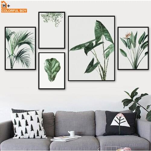 Green Monstera Leaves Tropical Plant Wall Art Canvas Painting Nordic Posters And Prints Wall Pictures For Living Room Decor