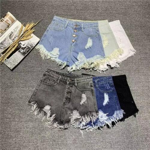 2021 Summer Denim Booty Shorts Women Fashion Hole Casual Cool High Waists Fur-lined Leg-openings Button Sexy Female Short Jeans