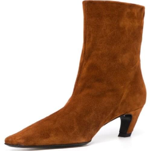 Suede Leather Womens Ankle Boots Stretch Elastic Sock Boots Women Sexy Pointed Brown Blue Party Shoes Female Autumn Winter 2021