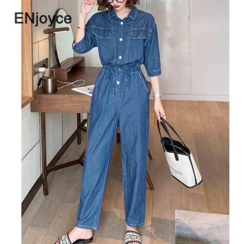 2021 Spring Summer Denim Blue Jumpsuit Women Korean Style Fashion Loose Jumpsuits Female Casual Overalls Romper Bodysuit Clothes