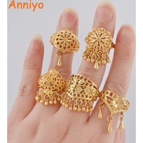Anniyo Dubai Wedding Ring for Women Girls Ramadan Middle East Gold Color Arab Free Rings African Jewelry Ethiopian Items #120006