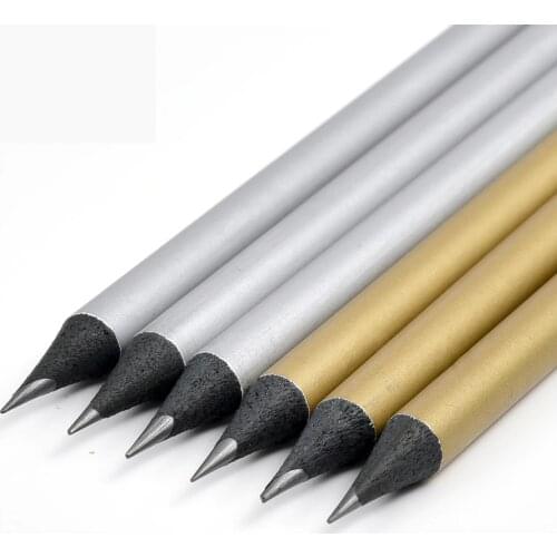 10pcs Wooden Pencil Gold and Silver Customized Accept Pre-sharpened HB Writing Pencils School Office Supplies Stationery