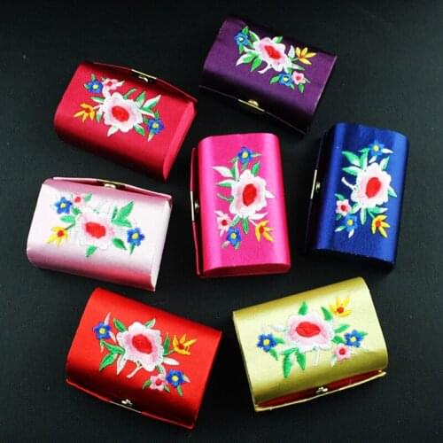 12pcs Embroidered Flower Double Lipstick Tube Gift Box for Wedding Favor Candy Case Silk brocade Lip Balm Packaging