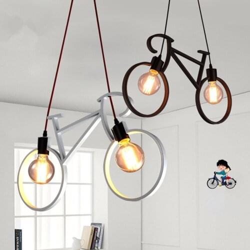 2016 Novelty Art Deco Painted White / Black Metal Bicycle Led Pendant Light Study Room Restaurant W62cm Hanging Light