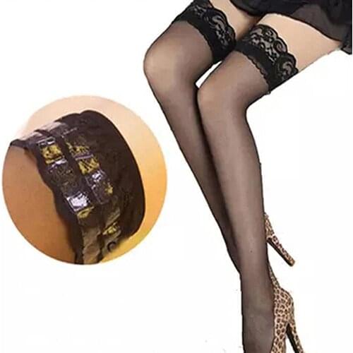 80%Hot Sale Women\s Sexy Lace Top Silicon Strap Anti-skid Thigh Nightclub High Stockings