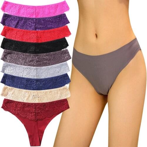 9 pieces Ice silk lace Panties Women G String Low Rise Underwear Sexy Seamless Fitness Gym Lingerie Thongs