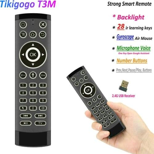 T3M Backlit 2.4G Gyro Air Mouse 28 IR Learning Google Voice Search for Android Smart TV Box PK G30s G50s G20S Pro Remote Control