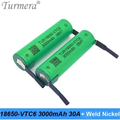 18650 VTC6 3000mAh 30A Battery with Soldering Nickel for 12V to 25V Electric Drill Screwdriver Battery and E-bike Use MA17