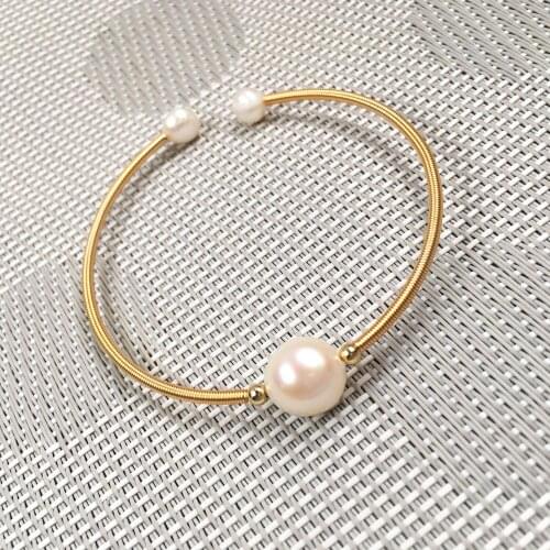 Large Pearl 9-10mm-Small Pearl 7-8mm Natural Freshwater Cultured Copper Ring White Pearl Bracelet Ladies Jewelry Accessories