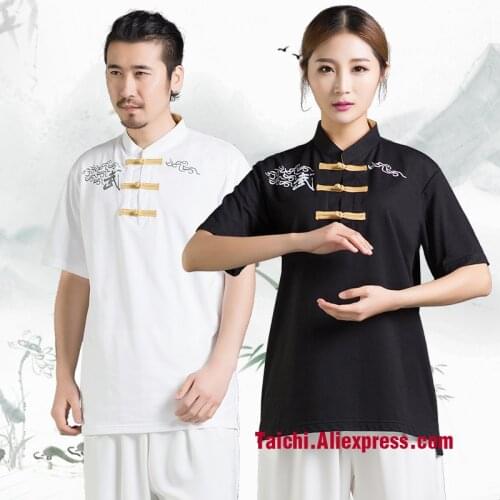 Cotton Summer New Chinese Mens Mandarin Collar T Shirt Kung Fu Shirts Tai Chi Wu Shu top