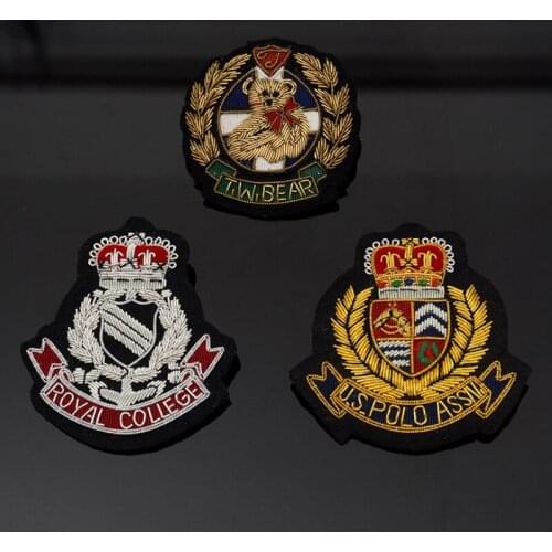 Indian Silk Hand-Embroidered DIY Cloth Stickers Custom British College Style Badge Clothing Logo Badge