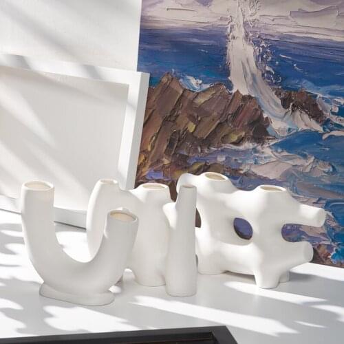 INS Nordic White Ceramics Creative Simple Dry Flower Vase Home Decorative Living Room Hydropline Decoration