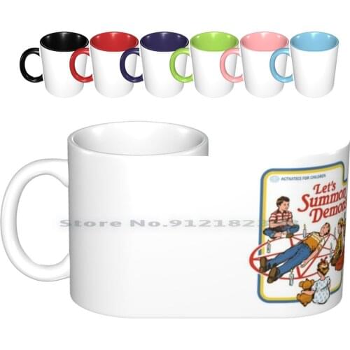 Lets Summon Demons Ceramic Mugs Coffee Cups Milk Tea Mug Retro Vintage Funny 70s 80s Ritual Occult Demon Horror Kids Books