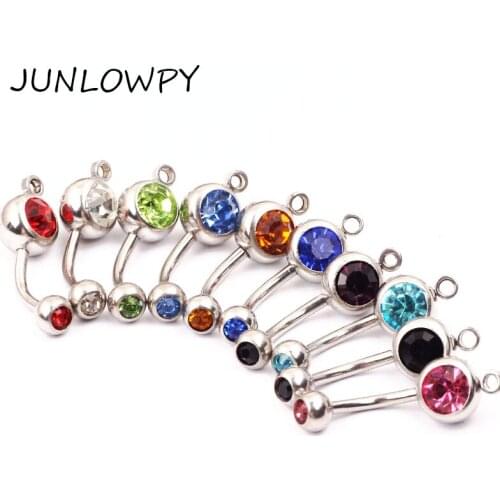 50pcs Wholese Free Shipping Belly Button Ring Sexy Double Gem Add Your Own Charm Double Crystal CZ Belly Rings Navel Rings