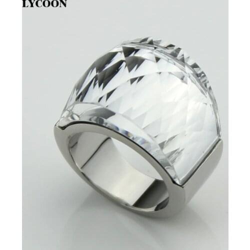 Hot sale! LCYOON high quality Genuine Austrian big crystal Rings fashion 316L Stainless steel wedding ring for women R0614
