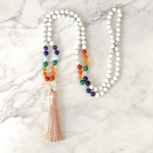 Lii Ji 7 Charka Energy Tassels Necklace Yoga Matte Natural Stone 108 Beads Necklaces For Women Female Payer Beads