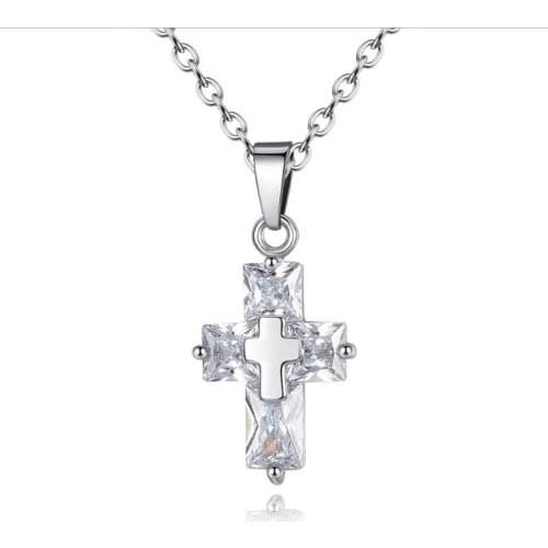 LUKENI New Fashion 925 Sterling Silver Necklace For Women Party Accessories Trendy Cross Crystal Female Pendants Necklace Bijou
