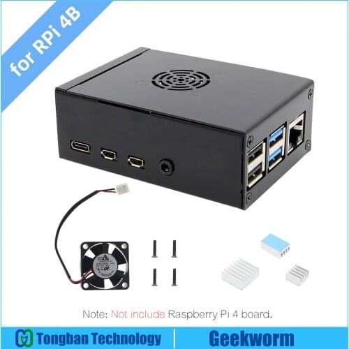 Raspberry Pi 4 Metal Case, Raspberry Pi 4B Protective Box + Cooling Fan + 3PCS Aluminum Heatsinks for Raspberry Pi 4 Model B